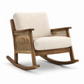 Poltrona a dondolo in legno marrone con rivestimento bouclé crema, 76 × 90 × 88 cm, stile rustico contemporaneo