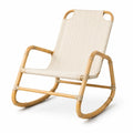 Poltrona a dondolo in rattan naturale con rivestimento beige, 73 × 95 × 100 cm