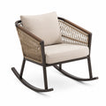 Poltrona a dondolo da esterno in metallo e corda intrecciata, Beige/Marrone, 78 × 90 × 92 cm