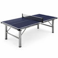 Tavolo da ping pong blu con rete e struttura in metallo, 274 × 152,5 × 76 cm