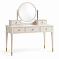 Toeletta bianco avorio e oro 110 × 45 × 145 cm con specchio rotondo orientabile e 5 cassetti