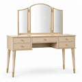 Toeletta beige e oro 120 × 45 × 145 cm con specchio trittico orientabile e 5 cassetti