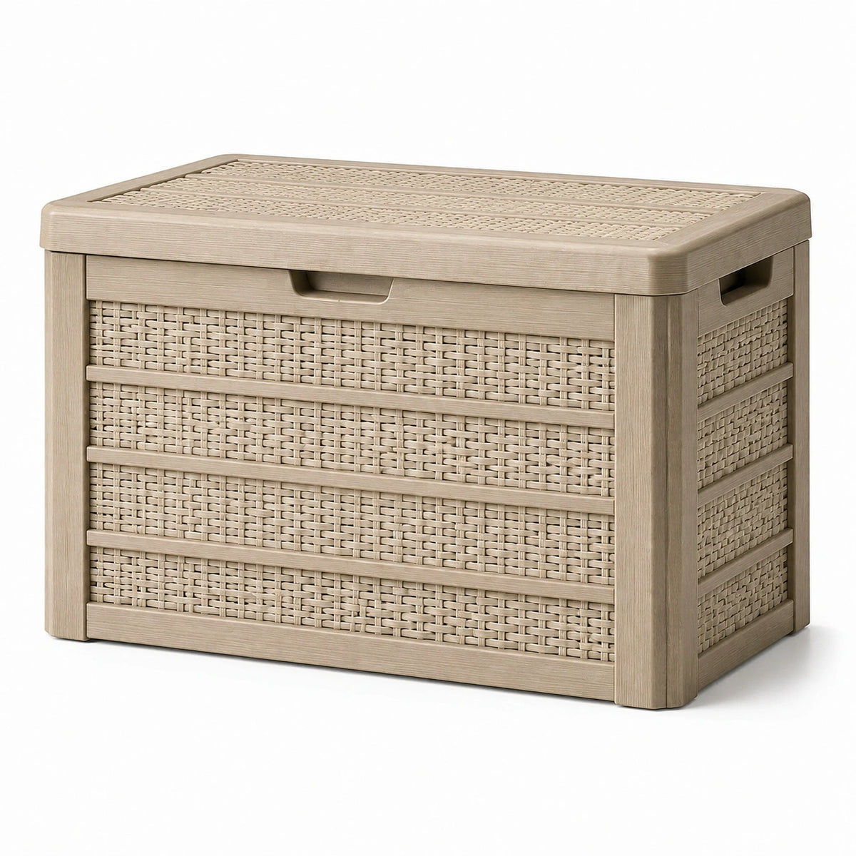 Baule contenitore beige effetto rattan con coperchio, 80 × 45 × 60 cm