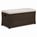 Panca contenitore da esterno in polyrattan marrone con cuscino beige, 120 × 50 × 50 cm