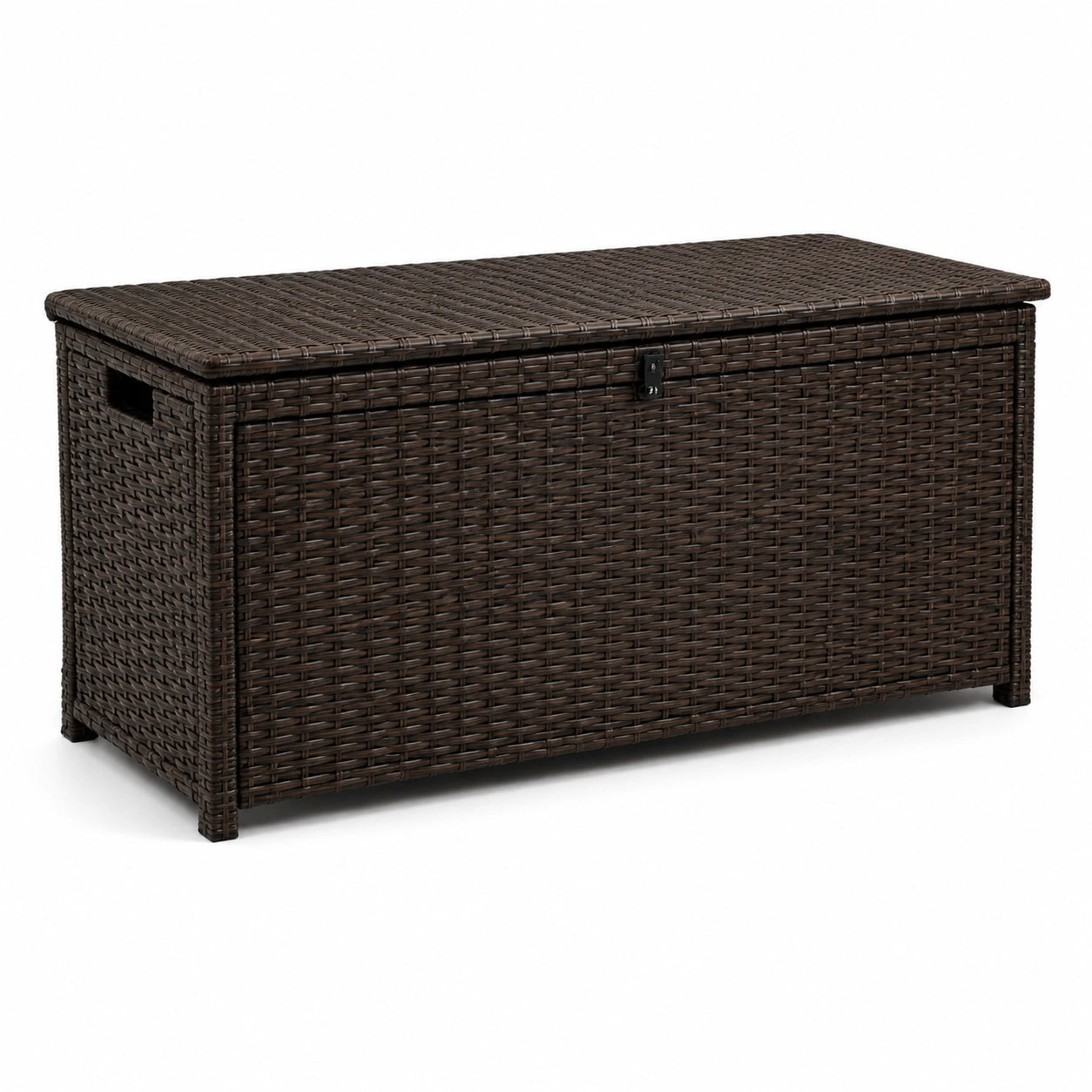 Cassapanca da esterno in polyrattan marrone 120 × 55 × 60 cm con coperchio e chiusura