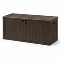 Baule da esterno in resina marrone scuro effetto legno, 120 × 55 × 60 cm, con coperchio e chiusura per lucchetto