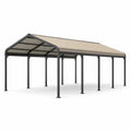 Carport doppio 600 × 600 × 320 cm in acciaio antracite con copertura beige in policarbonato e tetto a due falde