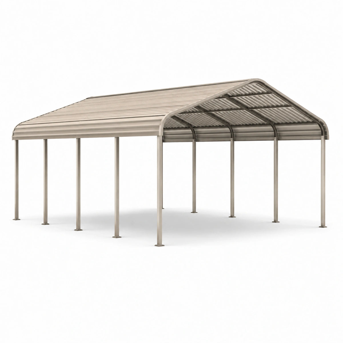 Carport in acciaio tortora 600 × 400 × 280 cm con tetto rigido a due falde