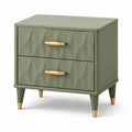 Comodino verde salvia e oro con 2 cassetti e motivo geometrico, 50 × 40 × 55 cm