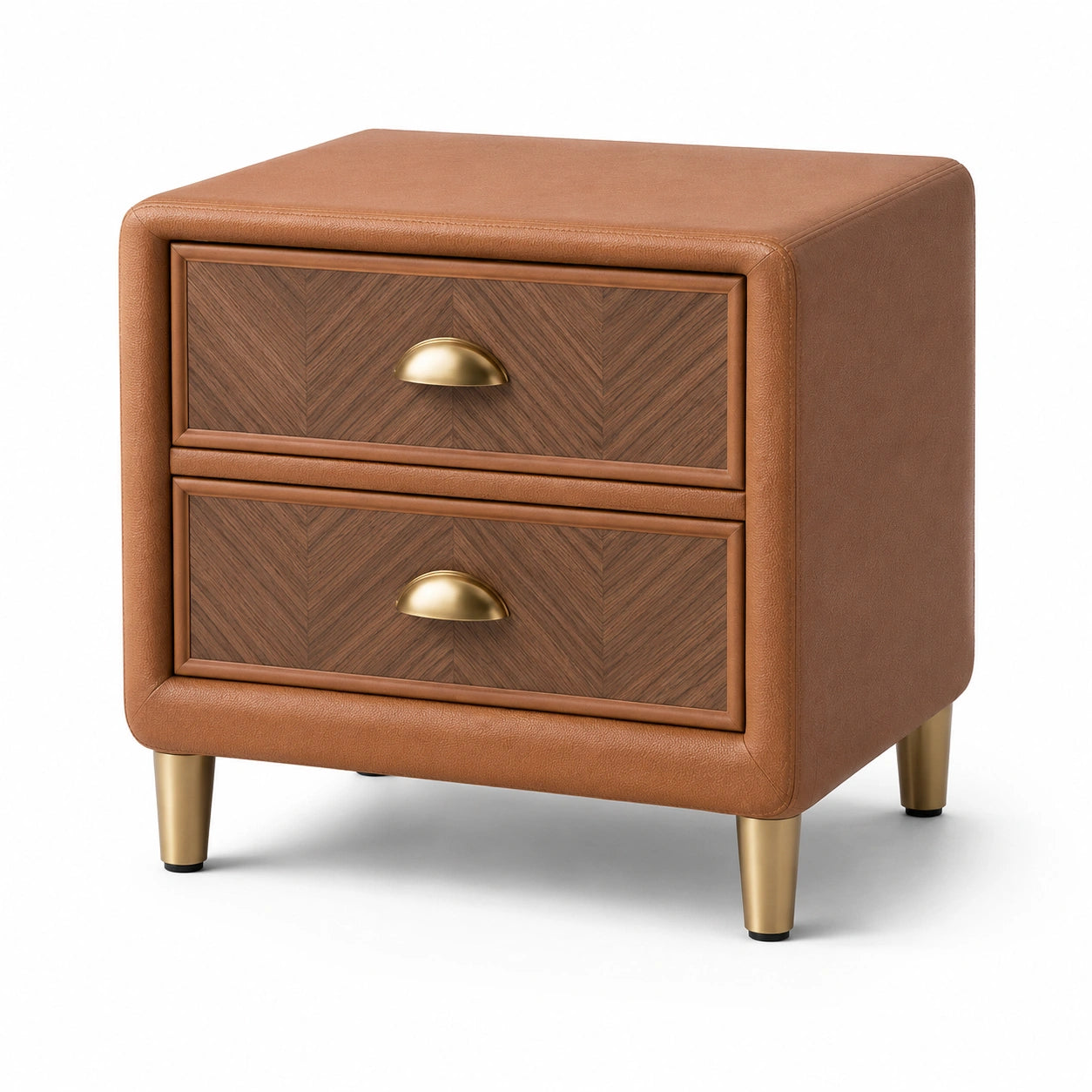 Comodino contemporaneo marrone e oro con 2 cassetti, 50 × 40 × 58 cm