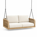 Divano sospeso da esterno a 2 posti in legno e corda, beige, crema e nero, 165 × 85 × 65 cm