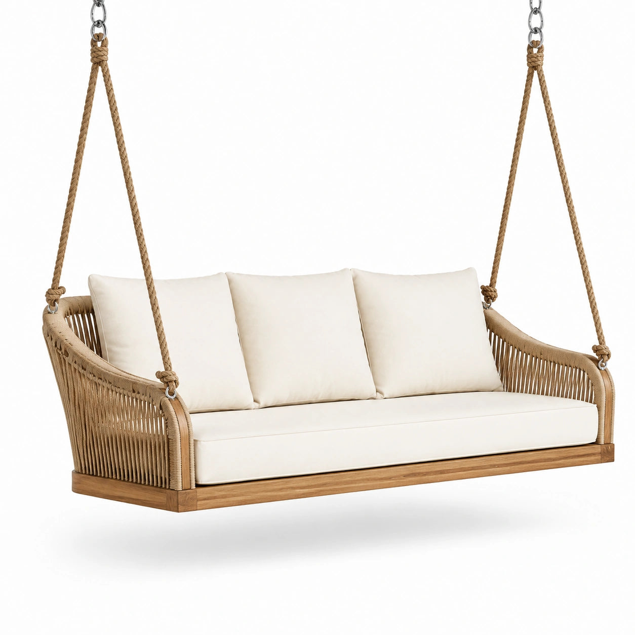 Divano sospeso da esterno a 3 posti, 200 × 85 × 75 cm, Beige/Marrone naturale