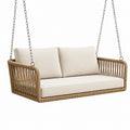 Divano sospeso da giardino a 2 posti, 180 × 85 × 75 cm, beige e crema, con catene argentate