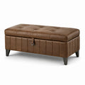 Pouf contenitore in similpelle marrone e nero con seduta capitonné, 102 × 51 × 46 cm
