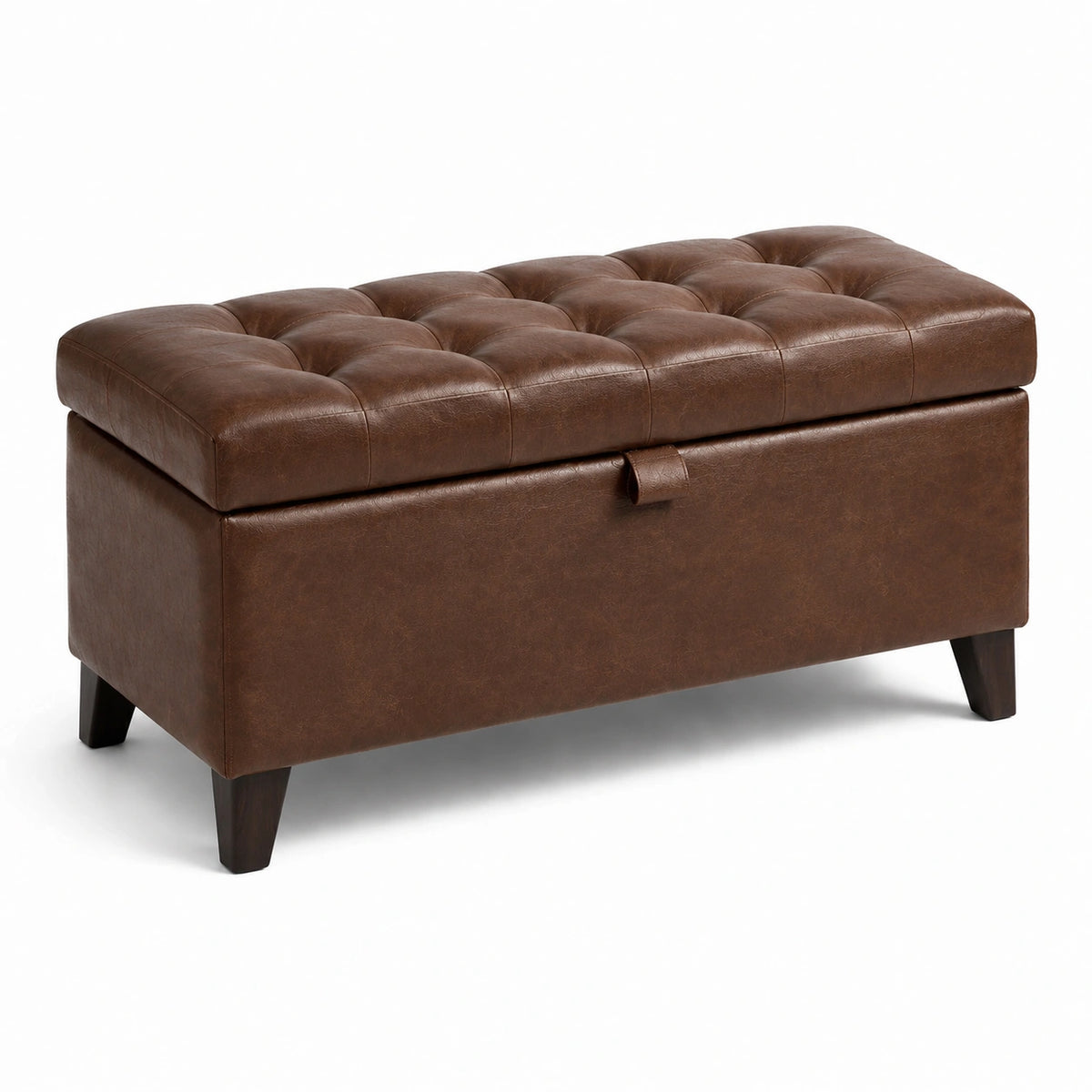 Panca contenitore marrone in similpelle con seduta capitonné, 100 × 40 × 48 cm