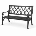 Panca da giardino in metallo nero 127 × 60 × 86 cm con schienale decorativo e braccioli