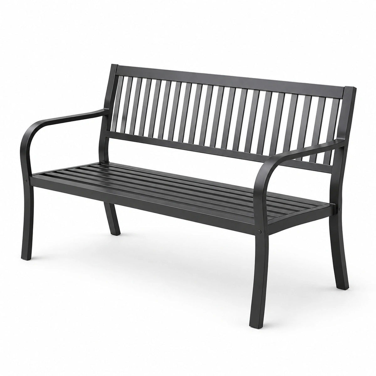 Panchina da giardino in metallo nero a 2 posti con braccioli, 127 × 60 × 85 cm