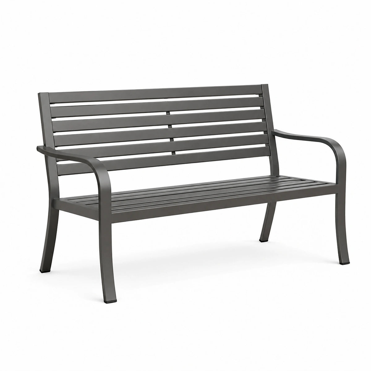 Panca da giardino a 2 posti in metallo antracite con braccioli, 127 × 60 × 85 cm