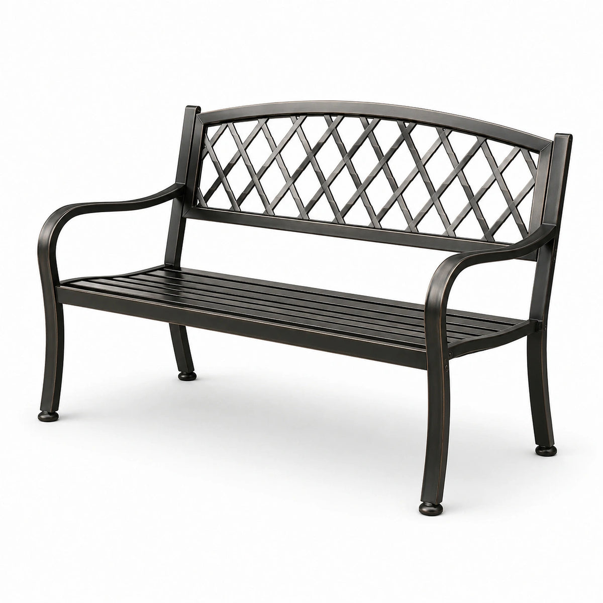 Panchina a 2 posti in metallo Nero/Bronzo con schienale a reticolo, 127 × 59 × 86 cm