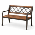Panca da giardino a 2 posti 127 × 60 × 85 cm in legno marrone e metallo nero con braccioli e schienale decorativo