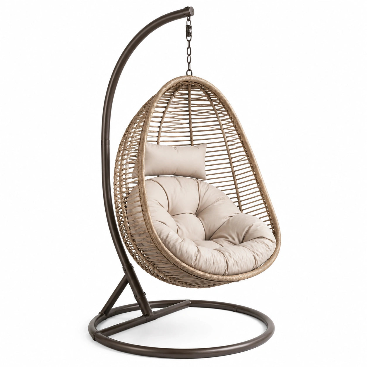 Poltrona sospesa con supporto 105 × 105 × 195 cm in acciaio e polyrattan marrone, tortora e beige