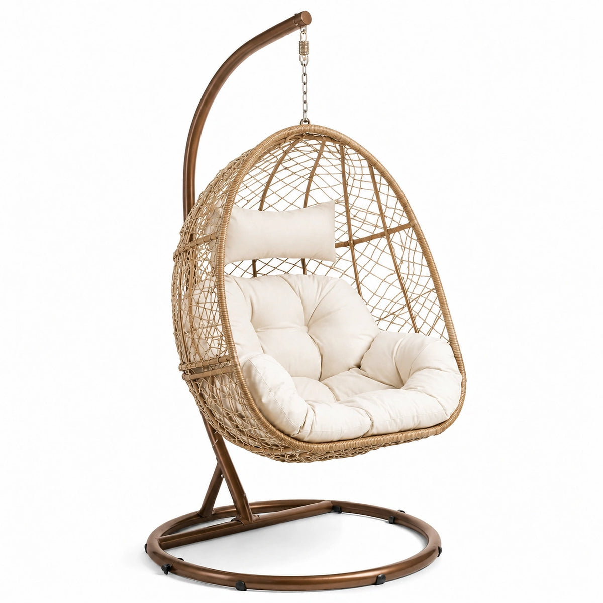 Poltrona sospesa con supporto, 105 × 105 × 195 cm, beige, marrone e crema, per interni ed esterni coperti