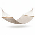Amaca in cotone écru con barre in legno naturale, stile boho, 300 × 100 × 2 cm