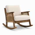 Poltrona a dondolo in legno marrone con rivestimento bouclé crema, 76 × 90 × 88 cm, stile rustico contemporaneo