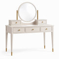 Toeletta bianco avorio e oro 110 × 45 × 145 cm con specchio rotondo orientabile e 5 cassetti
