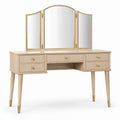 Toeletta beige e oro 120 × 45 × 145 cm con specchio trittico orientabile e 5 cassetti