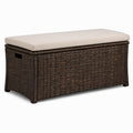 Panca contenitore da esterno in polyrattan marrone con cuscino beige, 120 × 50 × 50 cm