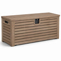 Baule da esterno in resina effetto legno marrone e nero, 151,7 x 72,5 x 70 cm, con coperchio apribile