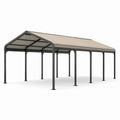 Carport doppio 600 × 600 × 320 cm in acciaio antracite con copertura beige in policarbonato e tetto a due falde