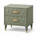 Comodino verde salvia e oro con 2 cassetti e motivo geometrico, 50 × 40 × 55 cm
