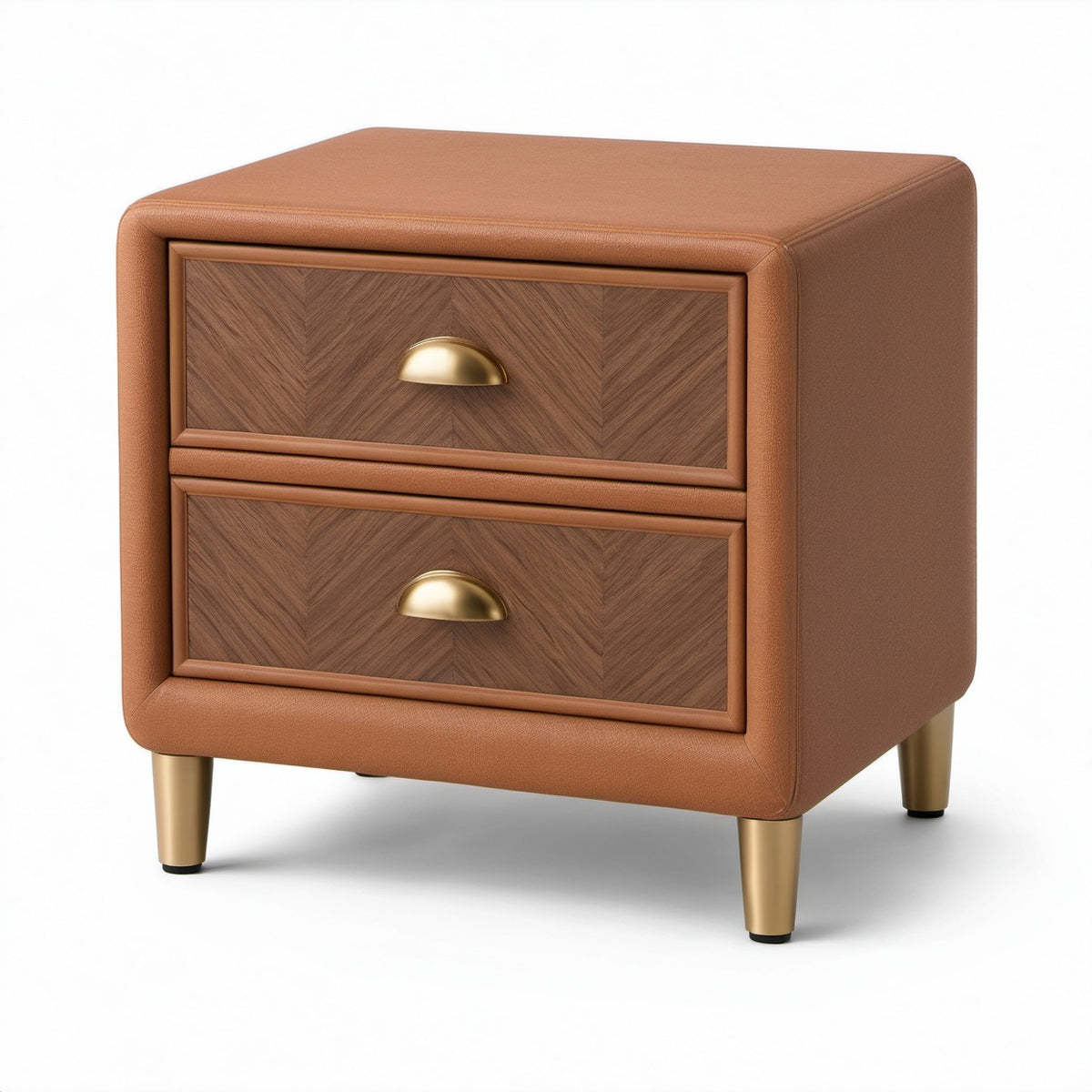 Comodino contemporaneo marrone e oro con 2 cassetti, 50 × 40 × 58 cm
