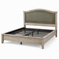 Letto matrimoniale in legno composito beige con testiera imbottita verde oliva, 215 × 170 × 135 cm