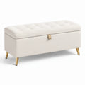 Panca contenitore imbottita 110 × 40 × 45 cm in tessuto bouclé crema con seduta capitonné e gambe dorate
