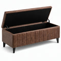 Panca contenitore imbottita in similpelle marrone con coperchio apribile, 120 × 40 × 45 cm