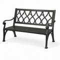 Panca da giardino in metallo nero 127 × 60 × 86 cm con schienale decorativo e braccioli