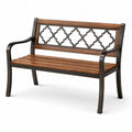 Panca da giardino a 2 posti 127 × 60 × 85 cm in legno marrone e metallo nero con braccioli e schienale decorativo