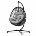 Poltrona sospesa con supporto 110 x 110 x 195 cm in acciaio e polyrattan nero con cuscini grigi